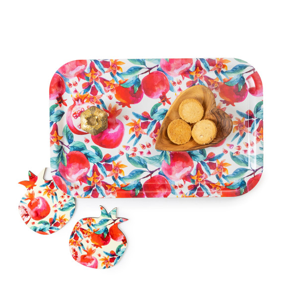 Painterly modern pomegranate wooden serving tray 