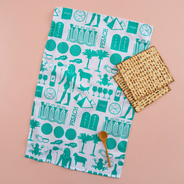 Pharaoh Print Passover Dish Towel (teal)