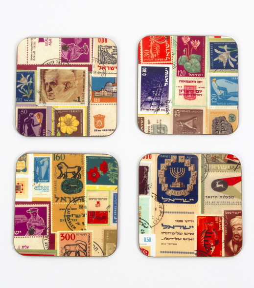 Set of 4 Coasters - Israeli Stamps.