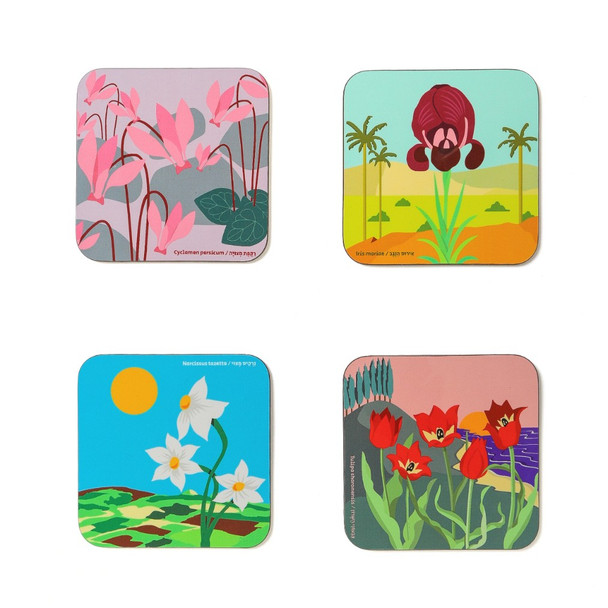 Flowers of israel- wooden Coaster set of 4