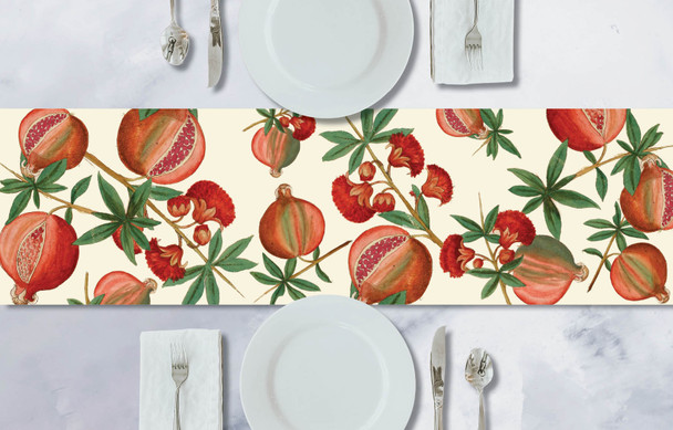 Rosh Hashanah vinyl table runner with ancient pomegranate design