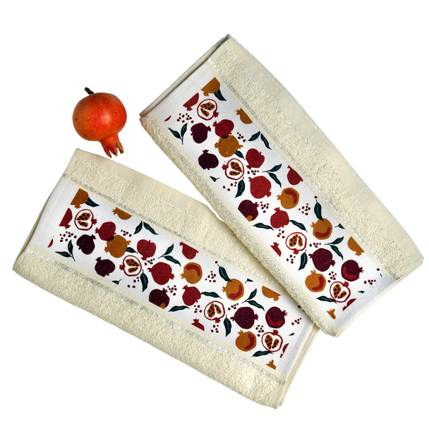 Parfinka pomegranate design Hand towel set for Rosh Hashanah 