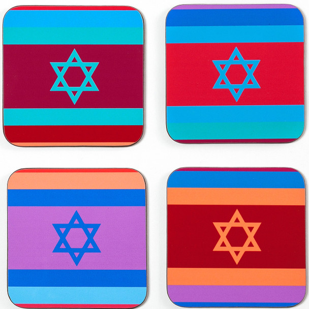 Set of 4 Coasters - Colorful Flags of Israel