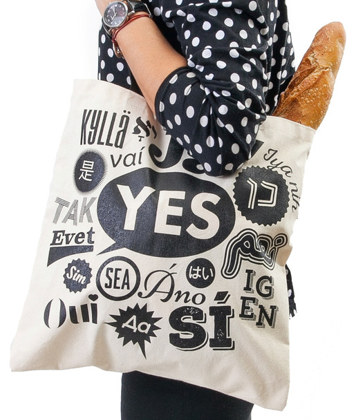 Yes hand printed canvas tote