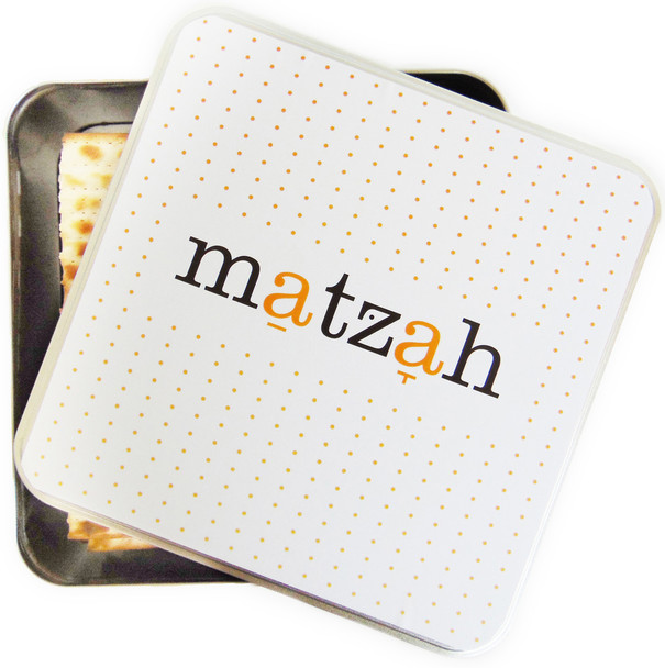 Barbara Shaw Matzah in English colorful matzao storage tin box