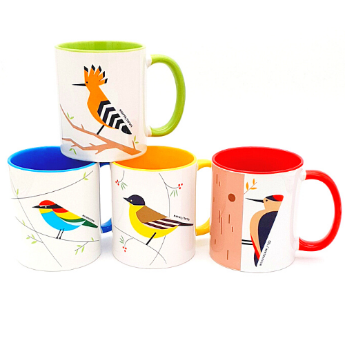 Birds of Israel colorful Coffee mug set of 4
