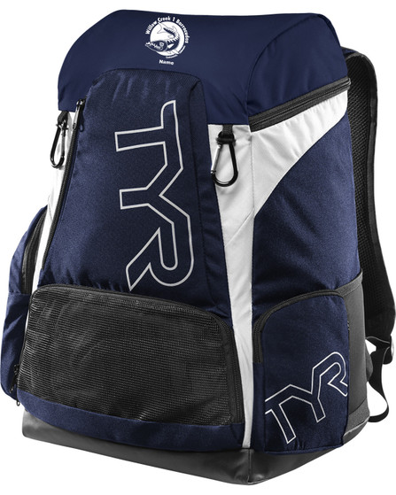 ** Out of stock until 6/25/2026 WC1 TYR Alliance 45L backpack Includes embroidered logo and name