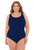 Penbrooke Krinkle 70005X Navy Cross Back Maillot Plus Size Front