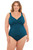 Penbrooke Krinkle Style 70010X Dark Teal Cross Over Maillot Plus Size Front