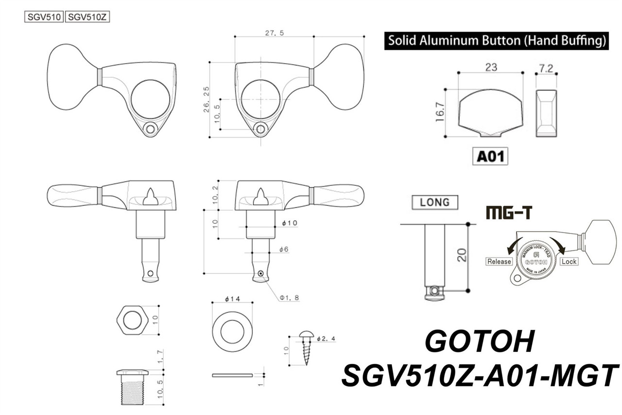 GOTOH SGV510Z-A01 Locking Tuning Machine Midsize-Large Knobs - Pre