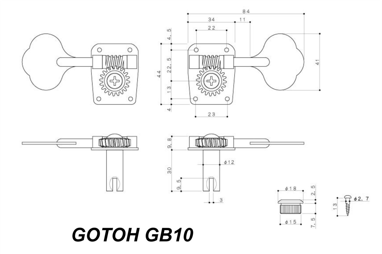 GOTOH GB10 Bass Tuning Machines Tuners Preconfigured Sets