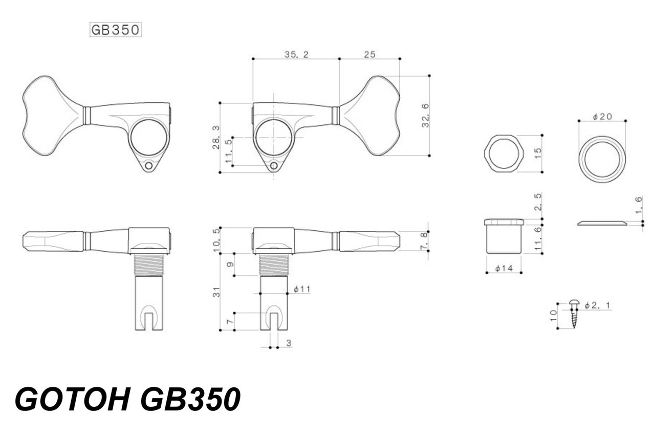 GOTOH GB350 Res-o-lite Compact Bass Tuning Machines Tuners
