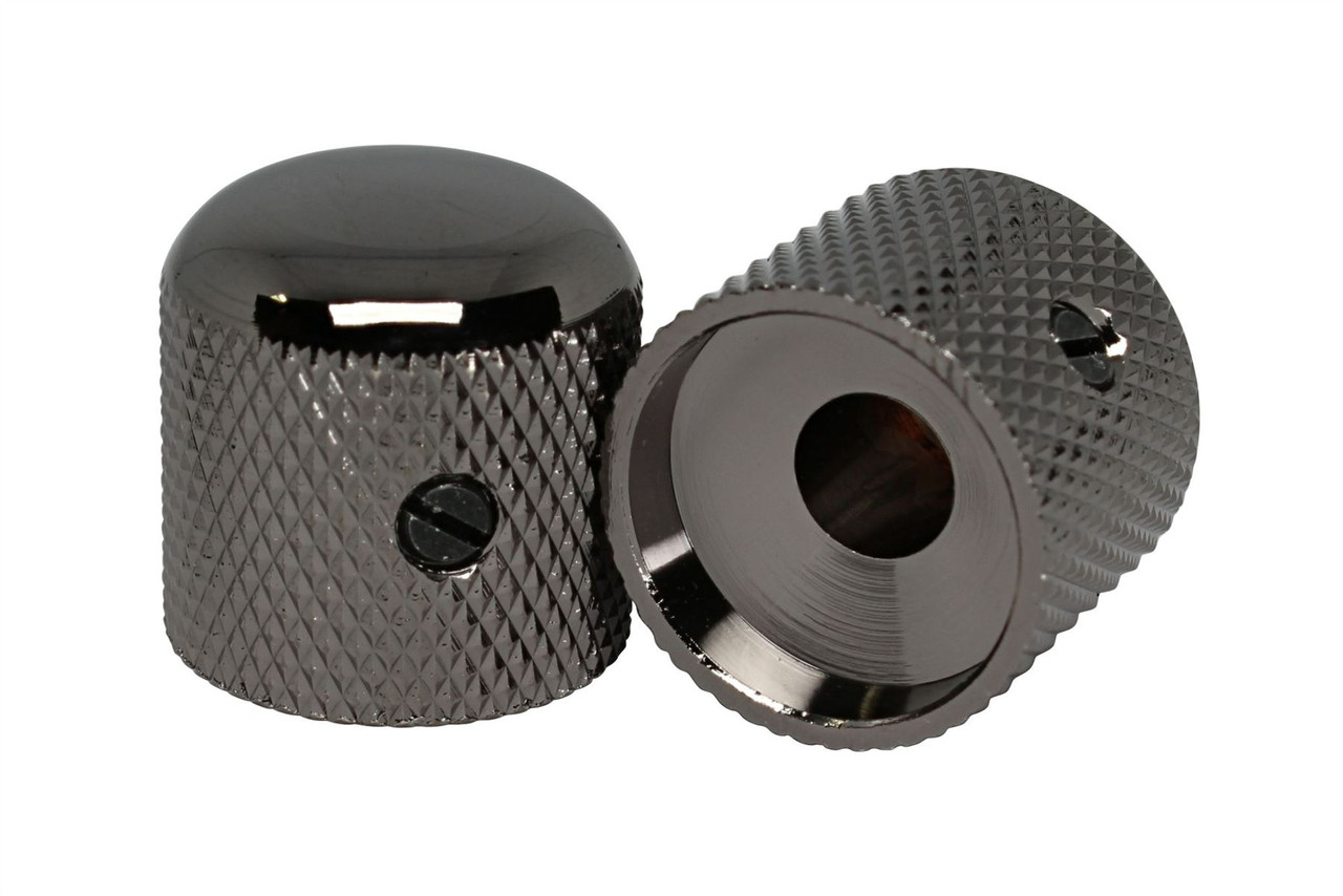 Metal Domed Knobs for 1/4" solid shaft pots Smoked Black Nickel Set