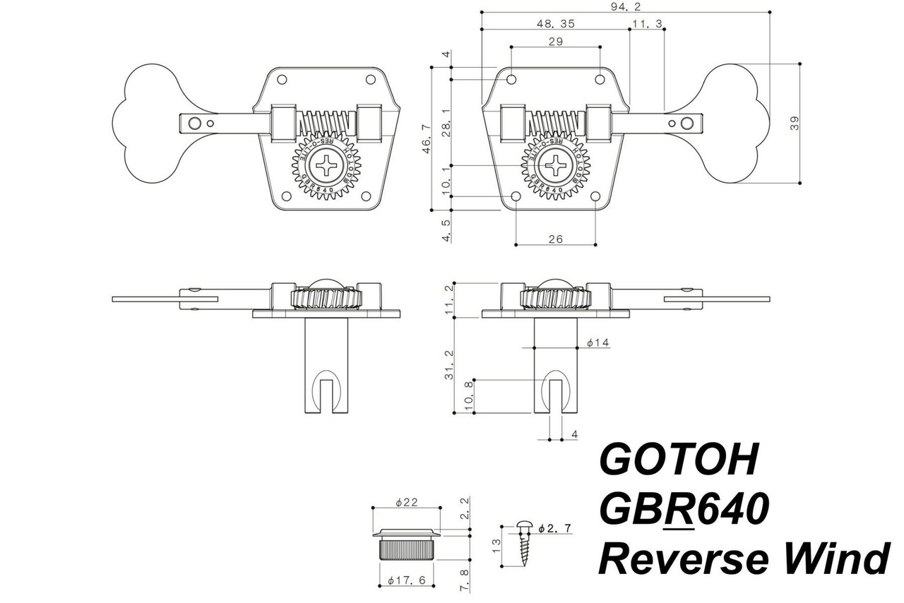 GOTOH GBR640 Res-o-lite Reverse Wind Bass Tuning Machines 