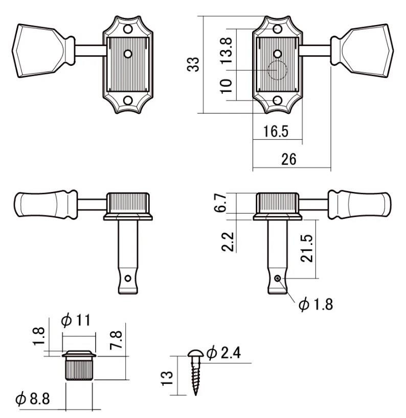 Hosco 9,2 Mm Vintage Style Presse Fit Tuner Buchsen 6er Set (gealtert