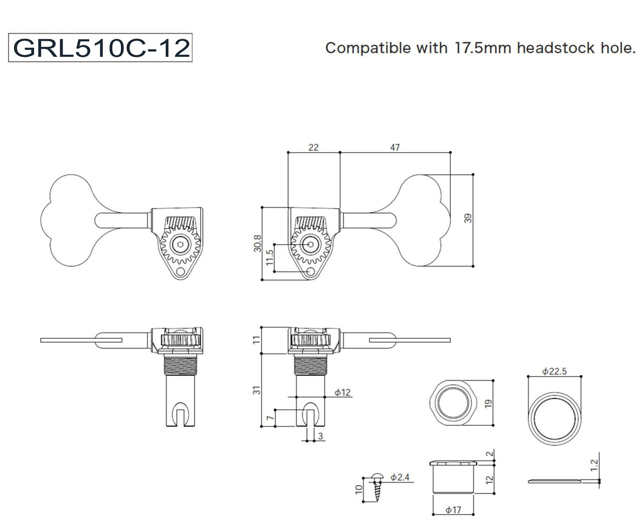 GOTOH GRL510C-12 Res-o-Lite Open Gear Bass Tuner Clover - Sold