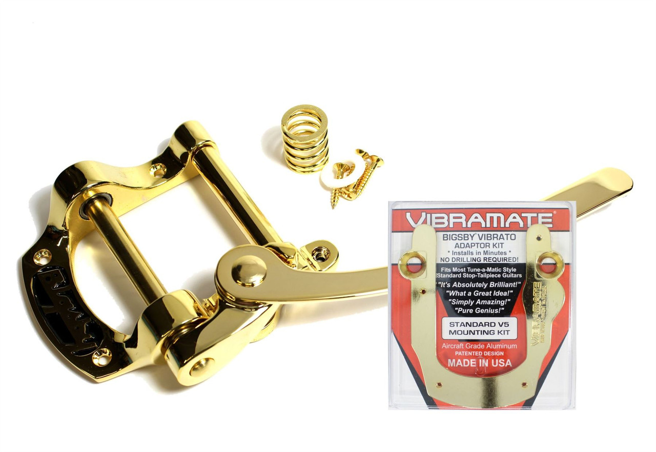 Bigsby B5 & Vibramate V5 -S Vibrato Tremolo Tailpiece mounting kit Gold  plated