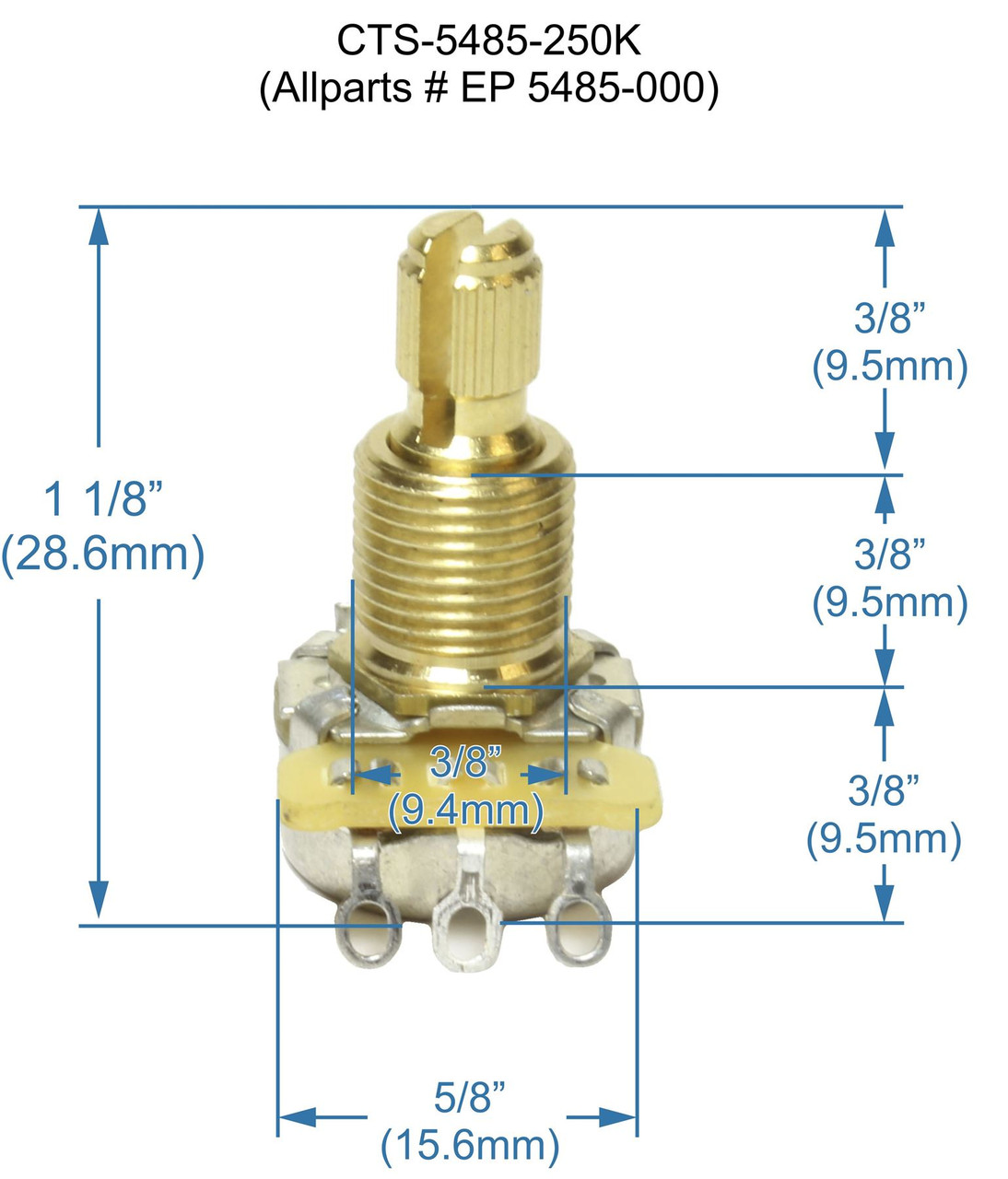 CTS 250K Mini Audio Split Shaft US Fine Spline Potentiometer
