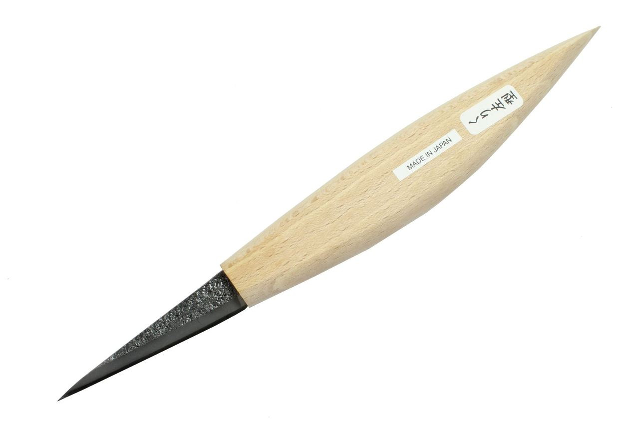 Japanese Kuri wood carving knife with wooden handle, Left Bevel