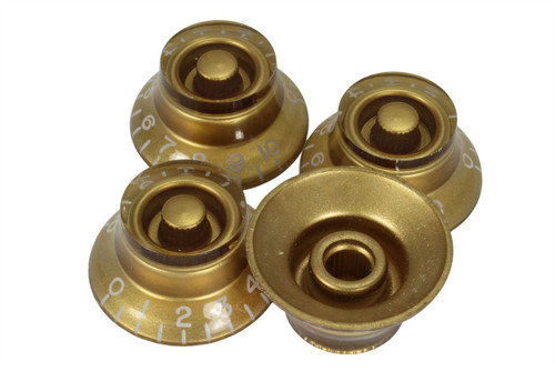 Vintage Bell Hat Knobs with embossed numbers US Set of 4 Gold