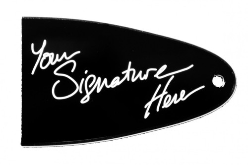 Engraved truss rod cover with signature for Schecter guitars.