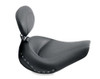 Mustang Solo Seat with Driver Backrest for Harley Davidson Road King '94-96 - Smooth Black Pearl-Centered Studded