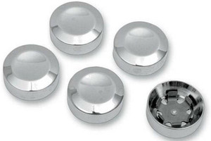 Drag Specialties Rear Pulley Bolt Covers for '93-12 FXST/FLST, '93-12 FXD/FXDWG & '99-12 FLT/FLHT & '04-12 XL -Chrome