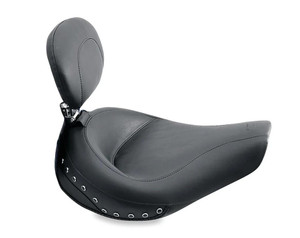 Mustang Solo Seat with Driver Backrest for Harley Davidson Road King '94-96 - Smooth Black Pearl-Centered Studded