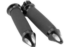 Avon Grips Grips with Billet Spike End Caps & Rings for '81-Up H-D Models w/ Throttle Slide Custom Contour, Black