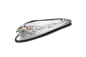 Drag Specialties Eagle Head Front Fender Ornament -Small Chrome w/ Lights & Red Eyes