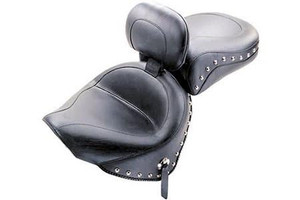 Mustang  Two-Piece Wide Seat with Driver Backrest  for V-Star 1100 Classic'00-Up and Silverado '02-Up -Studded