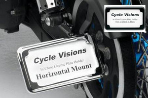 Cycle Visions In Close License Plate Holder for '86-04 XL -Black Powder-Coat, Horizontal with Plate Light