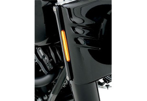 Alloy Art LED Front Signal Lights for Harley Davidson Fat Boy, Heritage, Deluxe, & Slim '90-17 - Smoked lens w/ Amber LEDs (Black Anodized)