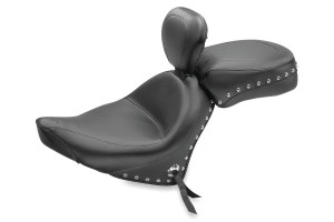 Mustang  Two-Piece Wide Seat with Driver Backrest  for Victory Vegas, Kingpin & 8-Ball '03-up -Studded NOT FOR KINGPIN TOUR/JACKPOT or HAMMER 8-BALL