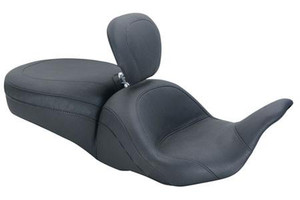 Mustang Seats One-Piece LowDown Seat with Driver Backrest for Harley Davidson Touring Models 2008-Up -Vintage (Not for '24-Up FLHX/FLTR Models)