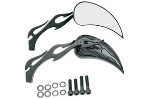 Drag Specialties Teardrop Mirrors -6 Inch Flame Stem, Black