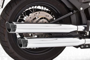 Freedom Performance  3¼ inch Racing Slip Ons for '07-17 Softail-Chrome w/ Black Tips