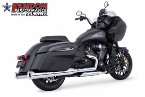 Freedom Performance 2 Step 4.5" Mufflers for '14-Up Indian Chieftain, Roadmaster, Pursuit and Challenger with Hard Bags - Chrome with Chrome Star End Tips