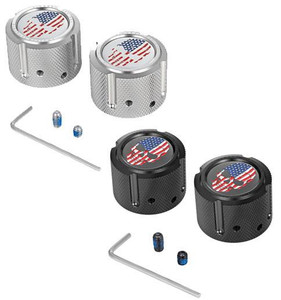 Figurati Designs Stainless Steel Front Axle Nut Cover - Red/White/Blue Flag Skull