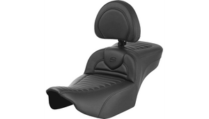 Saddlemen Extended Roadsofa Seat with Driver Backrest for 2024 Harley Davidson Road Glide, Street Glide and '23-24 CVO FLHX, CVO FLTR - Tuck-n-Roll/Perforated