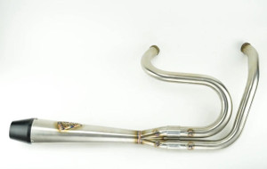 Sawicki Mid Length 2 into 1 Exhaust for '91-17 Harley-Davidson Dyna EVO/Twin Cam 5-6 Speed (Except for FLD/Switchback) Brushed Stainless with Black Billet End Cap