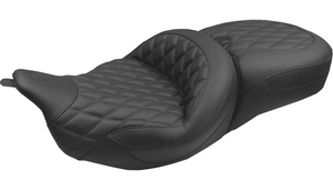 Mustang Double Diamond Super Touring Seat without Driver Backrest for '08���23* Harley-Davidson FL Touring, '24-Up Road King Special, Limited Ultra (Select Stitching Color)