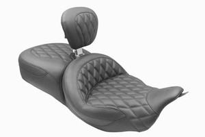 Mustang Double Diamond Super Touring Seat with Driver Backrest for '08–23* Harley-Davidson FL Touring, '24-Up Road King Special, Road Glide, Limited Ultra, Limited Tri Glide Ultra (Select Stitching Color)