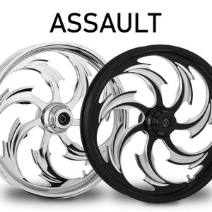 RC Components Assault Forged Billet Wheels for Harley Davidson Softail, Dyna, Sportster and V-Rod Models (Select Finish)