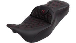 Saddlemen LS Roadsofa Seat with Driver Backrest for '08-23 Harley Davidson - Wine Berry Stitch