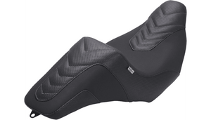 Mustang Kodlin Signature Series Squareback Seat for '24-Up Street Glide, Road Glide & '23-24 CVO FLHXSE, CVO FLTRSE Models - Black w/ Gunmetal Stitch