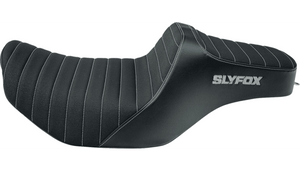 SlyFox Highnoon Vinyl Seat for '24-Up Harley Davidson Street Glide and Road Glide Models - Classic Gray Stitch w/ Gray Logo