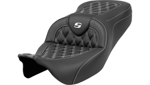 Saddlemen Roadsofa Seat without Backrest for '08-23 Harley Davidson Touring ('23-24 CVO FLHXSE and CVO FLTRSE) White Lattice Stitch