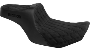 Slyfox High Noon Double Diamond Seat for '24-Up Harley Davidson Steet Glide, Road Glide and '23-24 CVO FLHXSE, CVO FLTRSE Models - Black Logo/Black Stitch
