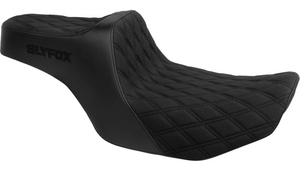 Slyfox High Noon Double Diamond Seat for '24-Up Harley Davidson Steet Glide, Road Glide and '23-24 CVO FLHXSE, CVO FLTRSE Models - Black Logo/Black Stitch